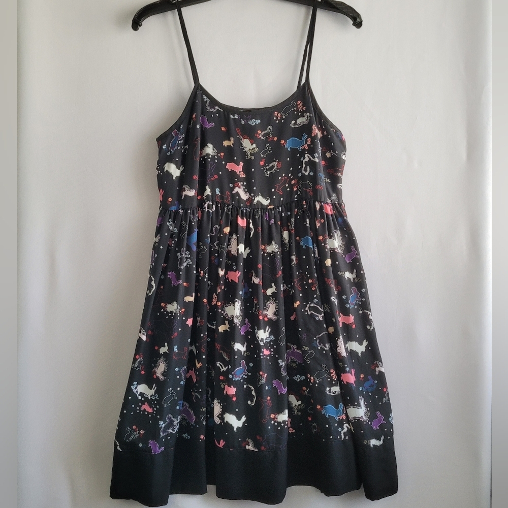 Erin Fetherston Target Slip Babydoll Dress Juniors 9 Black Novelty Flare Rabbit - Picture 1 of 13